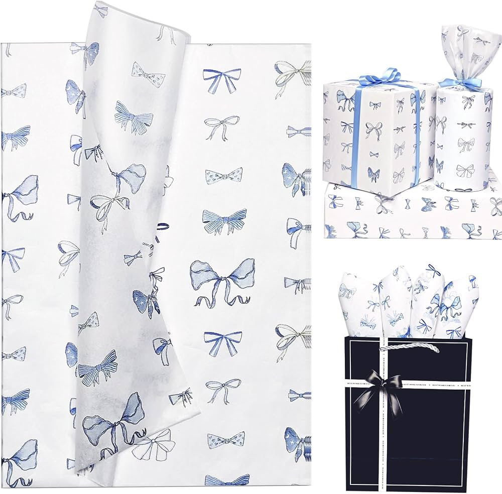 Denim Blue Bow Tissue Paper, Cute Cowgirl Gift Wrapping Tissue Paper for Gift Bags & Packaging, V... | Amazon (US)