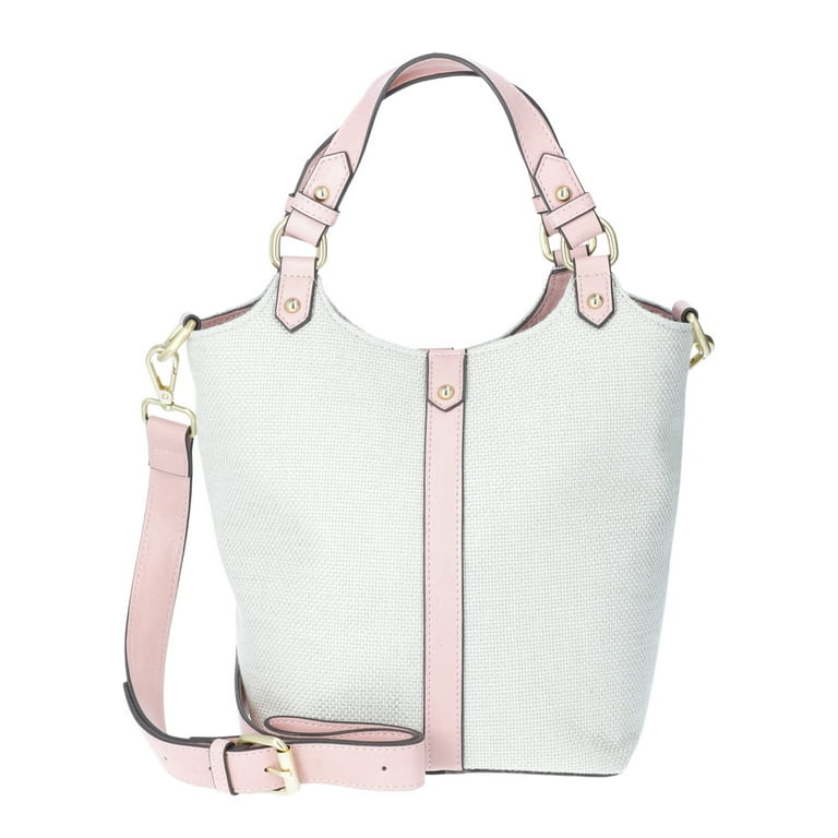 Time and Tru Women's Juniper Bucket Bag, Natural Canvas/Seashell Pink | Walmart (US)