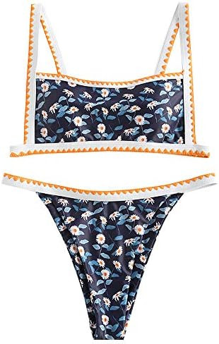 ZAFUL Women's Bohemian Swimsuit Strappy Tie Side Bikini Set Triangle Cheeky String Brazilian Swim... | Amazon (US)