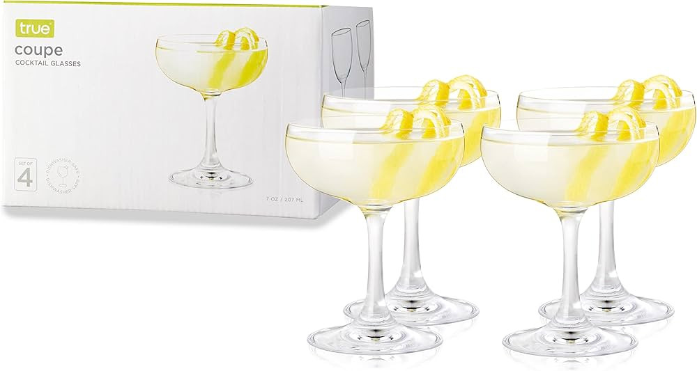 True Coupe Glasses Martini Daiquiri Manhattan Cocktail Barware Glass, Clear ,4 Count (Pack of 1) | Amazon (US)