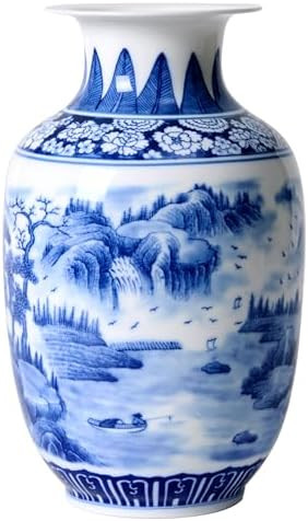 Blue and White Vintage Vase Chinoiserie Farmhouse Decorative Vases Flower Terracotta pots for Tab... | Amazon (US)