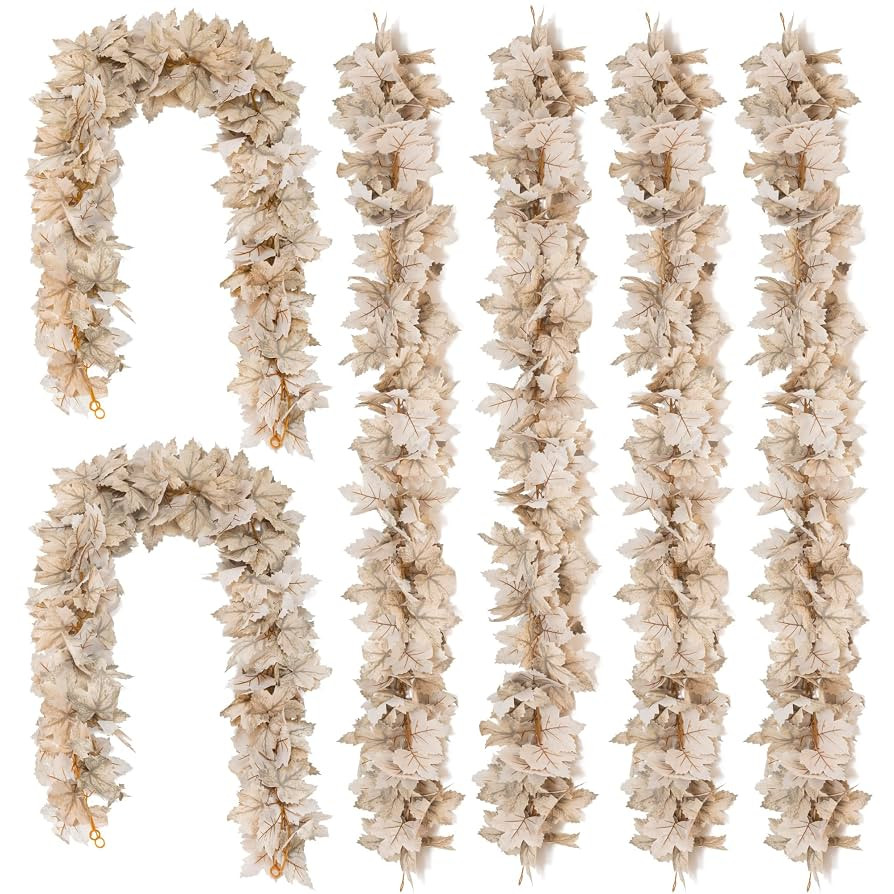 6PCS Beige Fall Maple Leaves Garland, 5.6Ft Artificial Maple Leaf Autumn Garland Hanging Fall Vin... | Amazon (US)