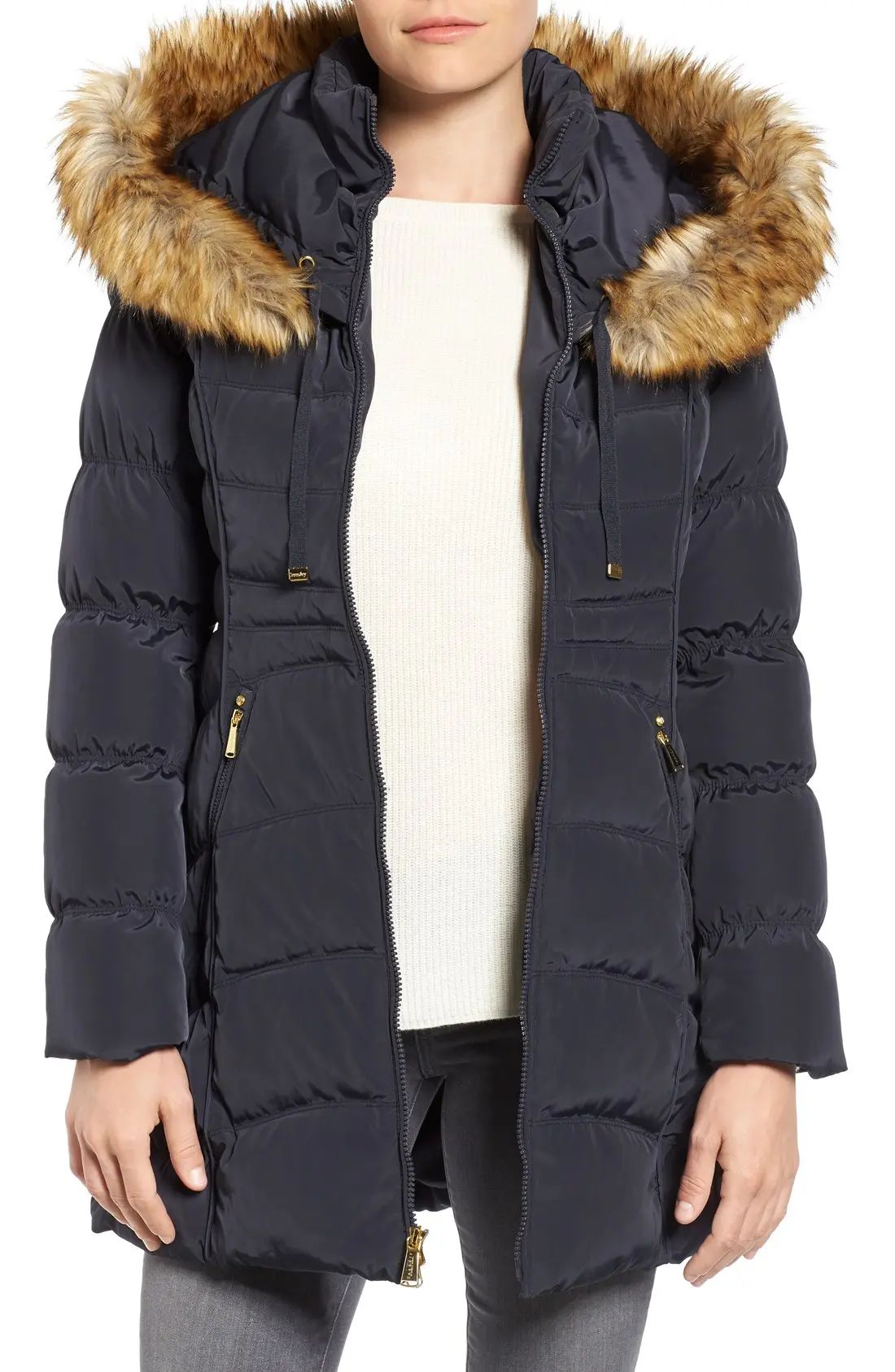 Hooded Down & Feather Fill Coat with Detachable Faux Fur Trim | Nordstrom
