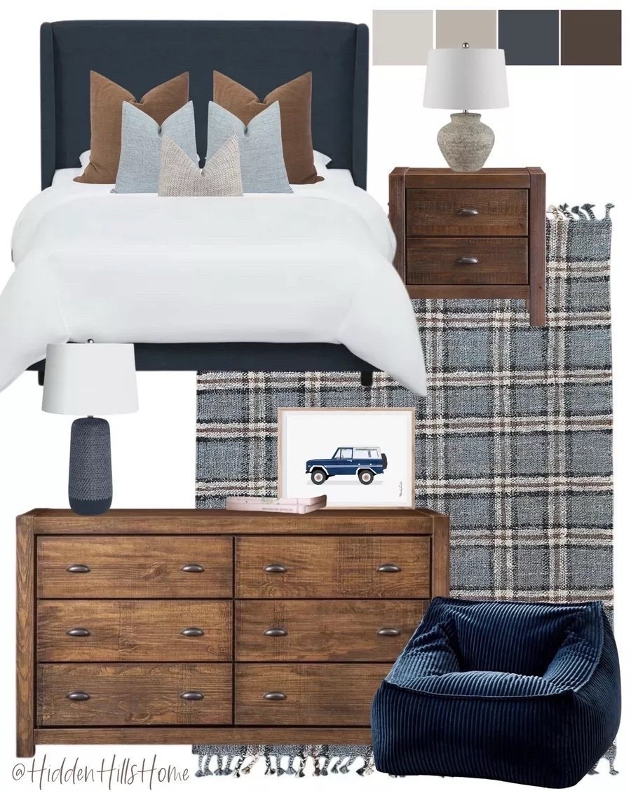 Modern transitional boys bedroom mood board, boys room design ideas; blue and brown boys bedroom, boys room mood board #boys #blue 


#LTKKids #LTKHome #LTKSaleAlert