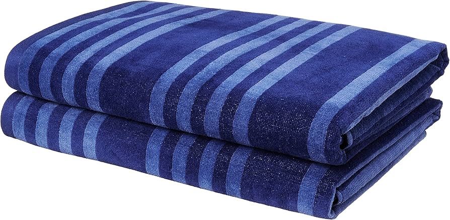 Amazon Basics Oversized Premium Cotton Beach Towel - Bold Stripe - Blue/Navy, 36" x 72", 2-Pack | Amazon (US)
