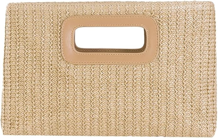 Straw Clutch Purse for Women Travel Straw Beach Tote Bag Woven Rattan Envelope Bag Top Handle Cro... | Amazon (US)