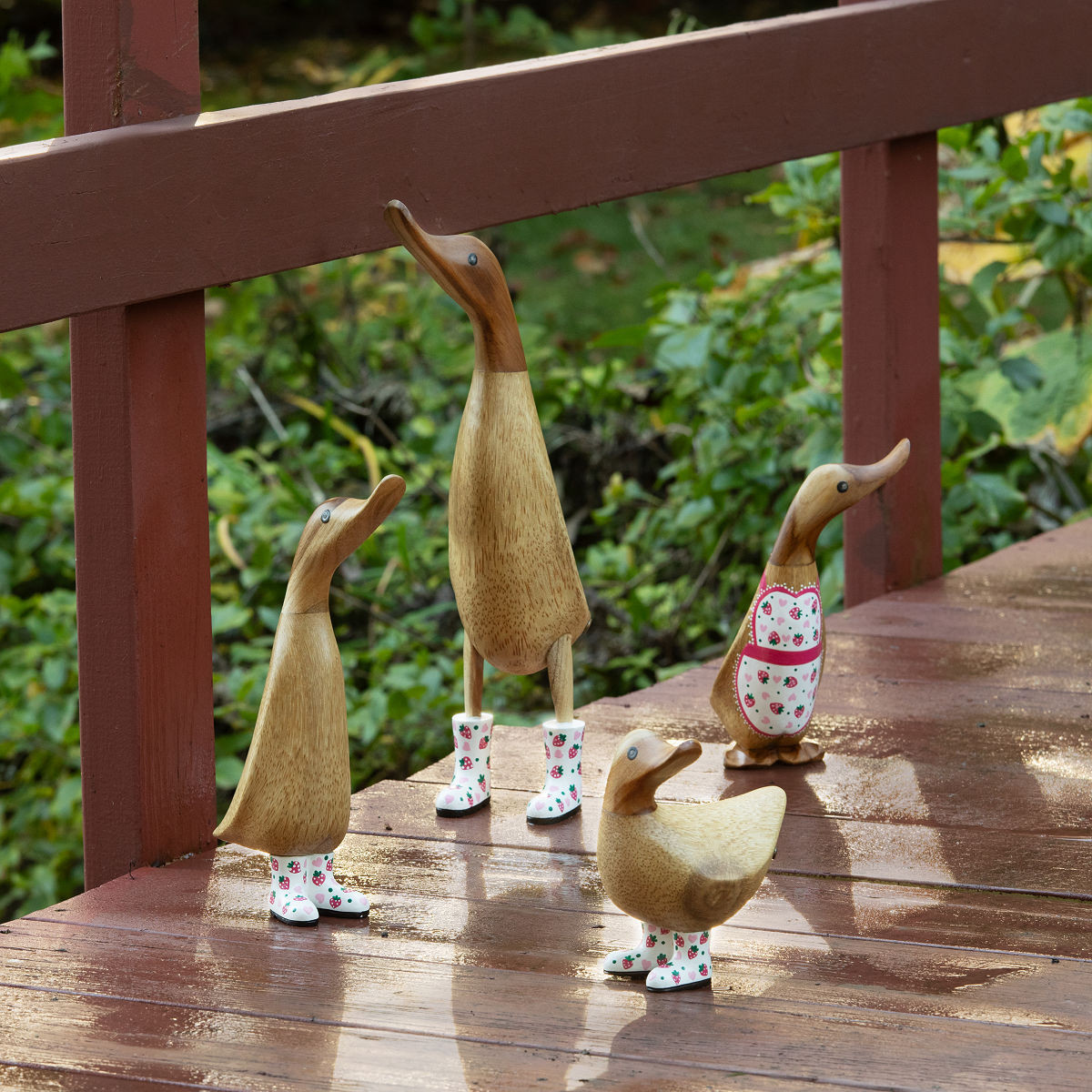 Sweet Strawberry Wellie Garden Ducks, Apron Ducky (right) | UncommonGoods