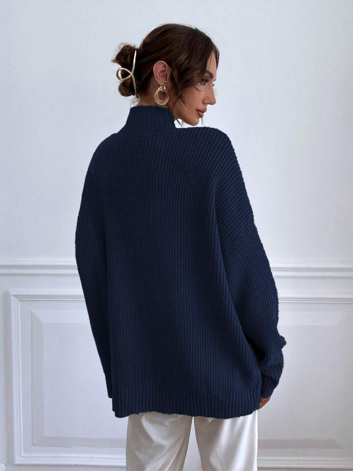 SHEIN Essnce Women'S Solid Color High Neck Ribbed Knitted Sweater | SHEIN