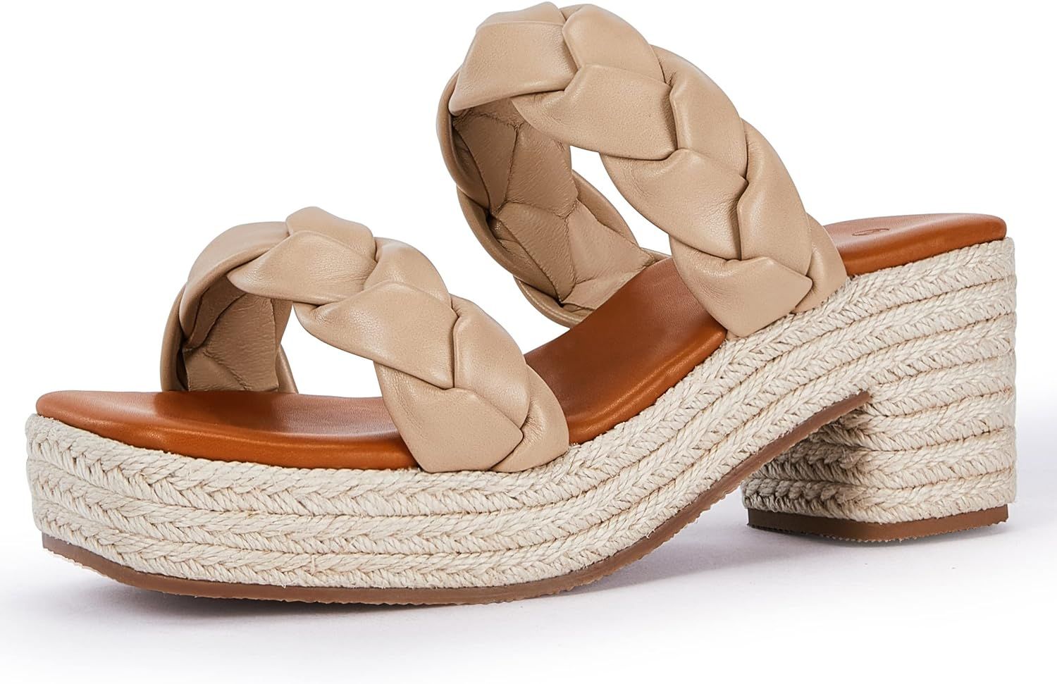 FISACE Womens Summer Espadrilles Platform Wedge Sandals Braided Open Toe Slip On Slide Sandals | Amazon (US)