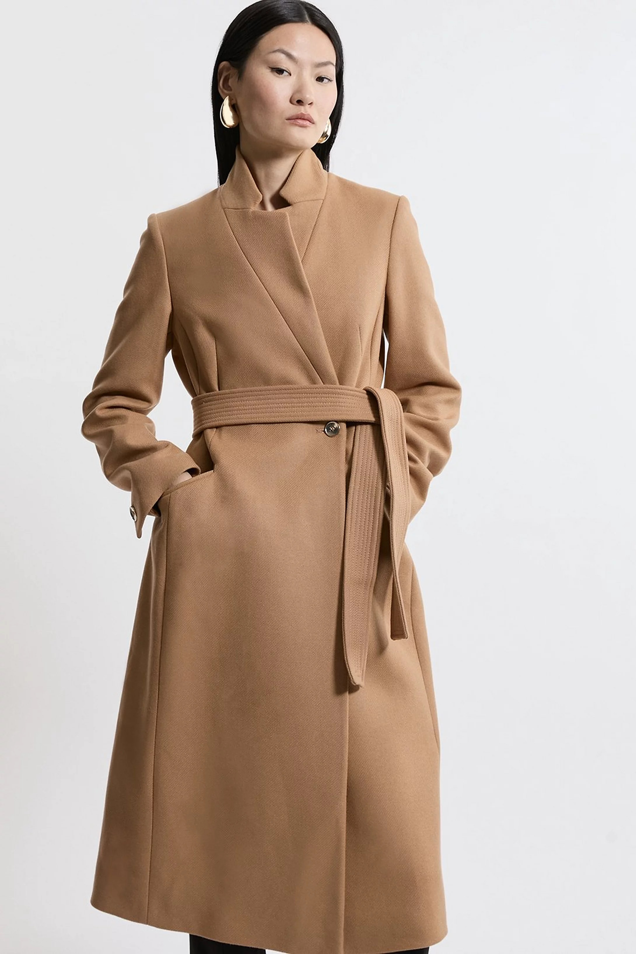Premium Italian Manteco Wool Investment Notch Neck Midi Coat | Karen Millen UK + IE + DE + NL