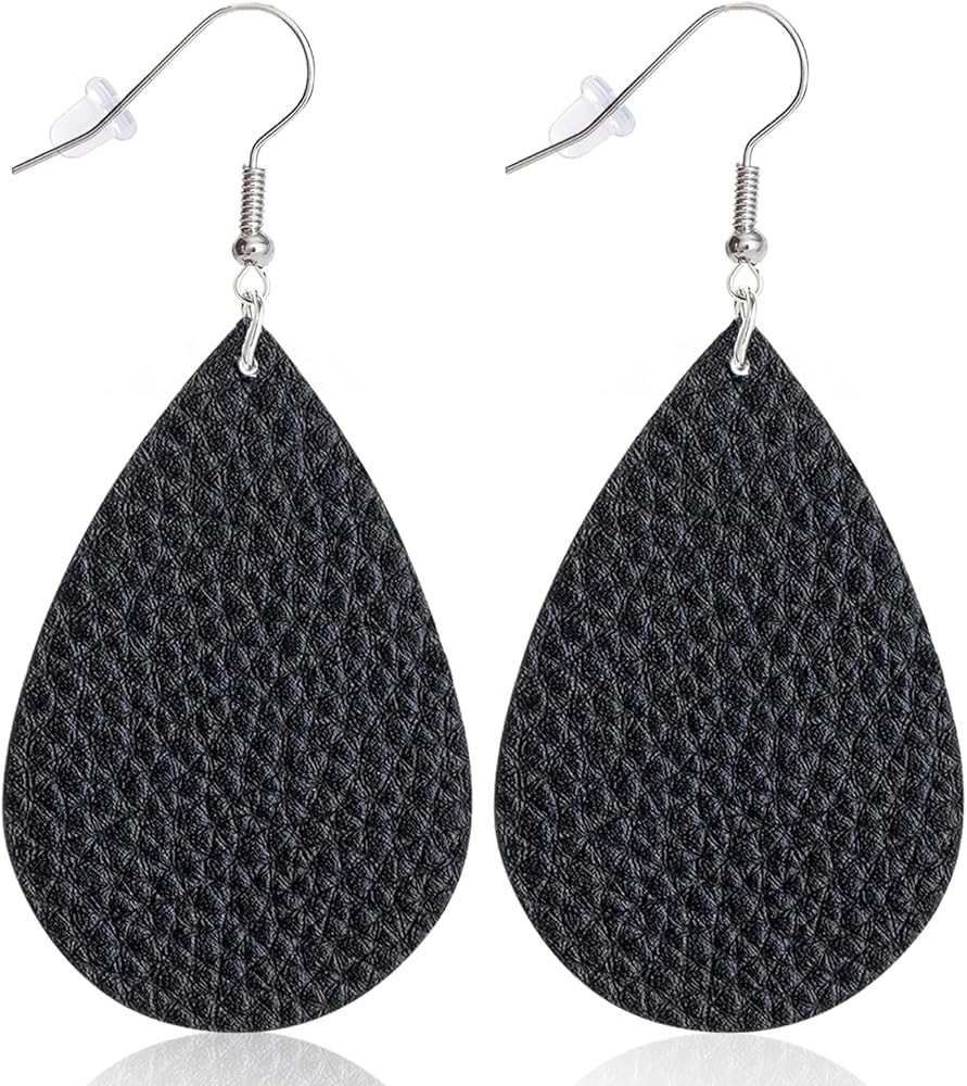 Black Earrings for Women Teardrop Dangle Leather Lightweight Hypoallergenic - Handmade Fashion Ac... | Amazon (US)