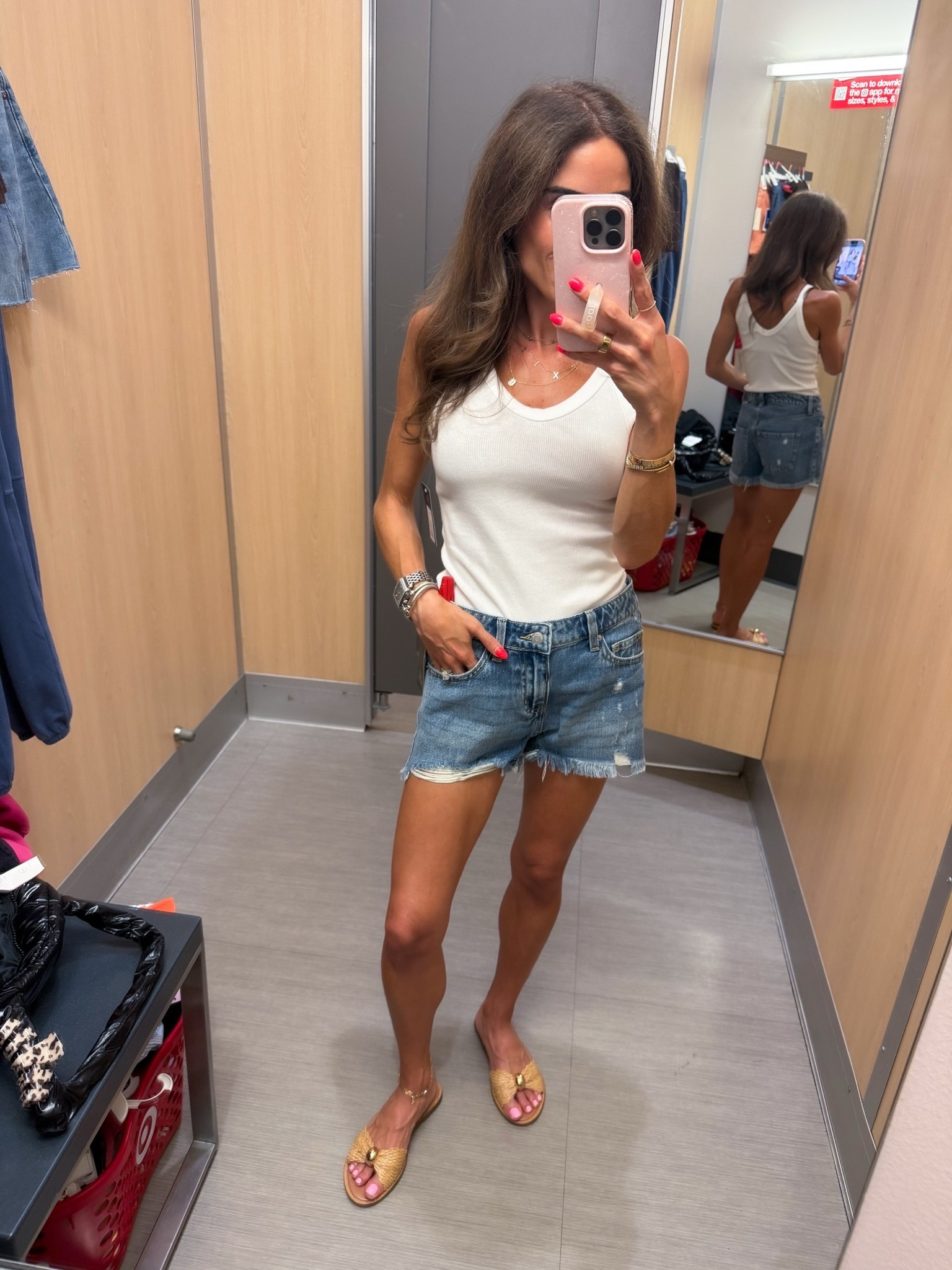 Summer staple outfit denim shorts that fit petites and a white tank. Wearing 00/xs

#LTKPetite #LTKootd