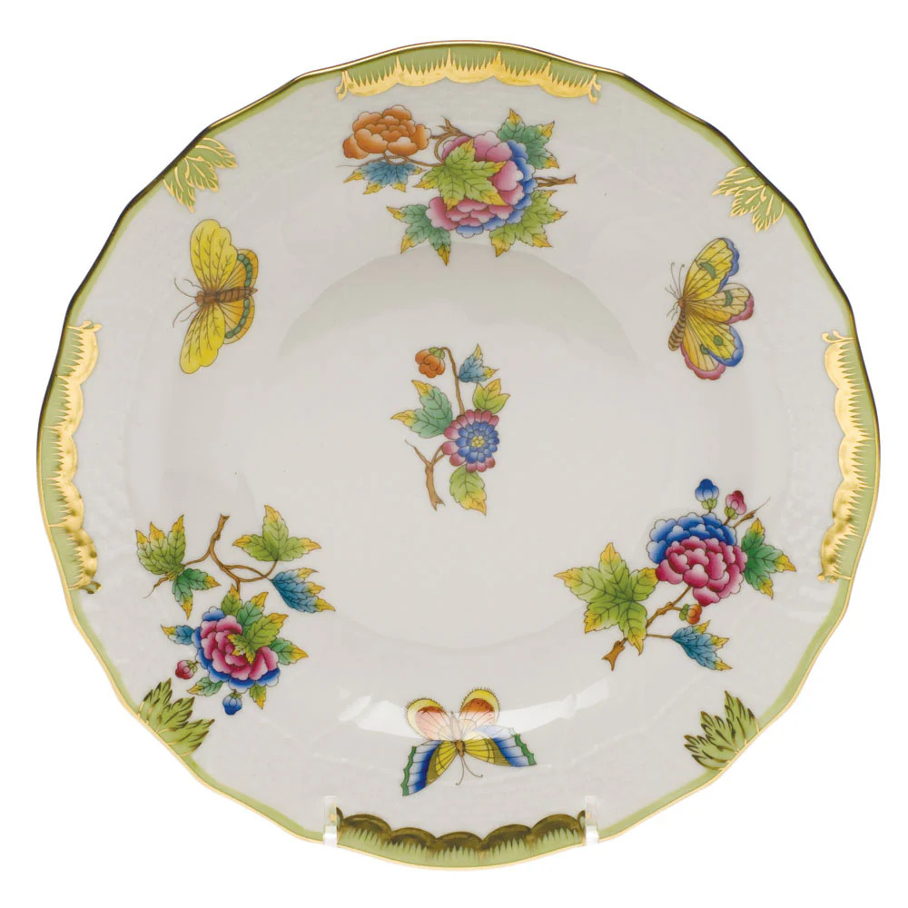 Queen Victoria Dessert Plate  8.25"d - Green Border | Fête