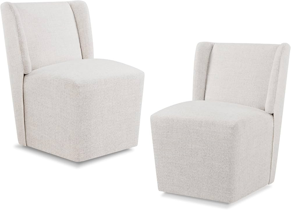 Upholstered Dining Chair with Casters Wingback Modern Side Armless Deskchair with Rollers for Din... | Amazon (US)