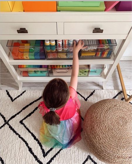 One thing I learned from the Home Edit Series is rainbow color coordination.  There’s sth magical about it.  It’s genius.  It works every time.  Your space (especially with kids, crafts and toys) looks SOOOOO much more organized.  Fun fact: kids respect and like the rainbow situation and keep the space cleaner this way  🌈  try it.  Linking exact dress exact rug exact pouf and home edit containers from Walmart that I used for this 

#LTKbaby #LTKsalealert #LTKSeasonal