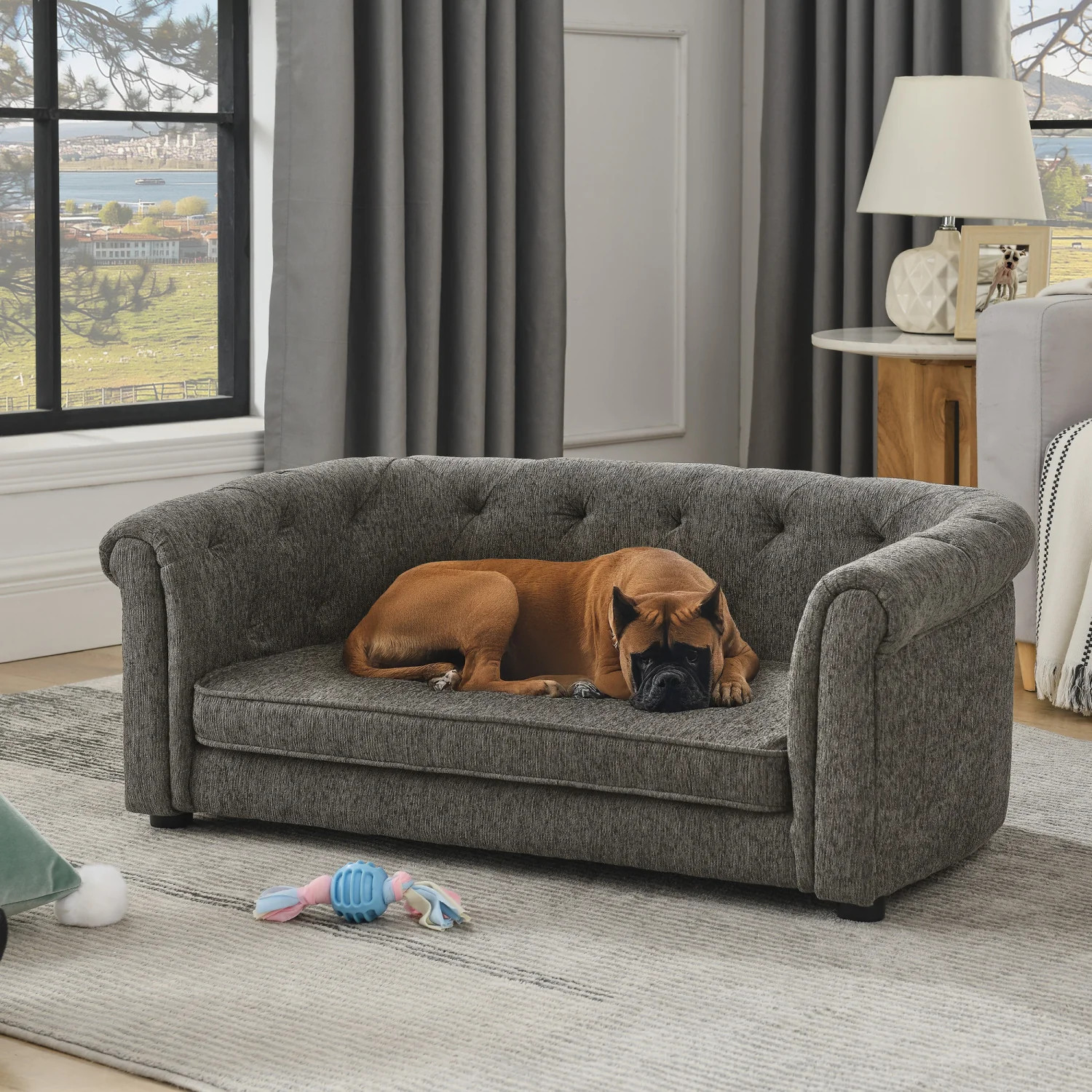 Streamdale Dark Grey Linen Pet Sofa | Shop Simon