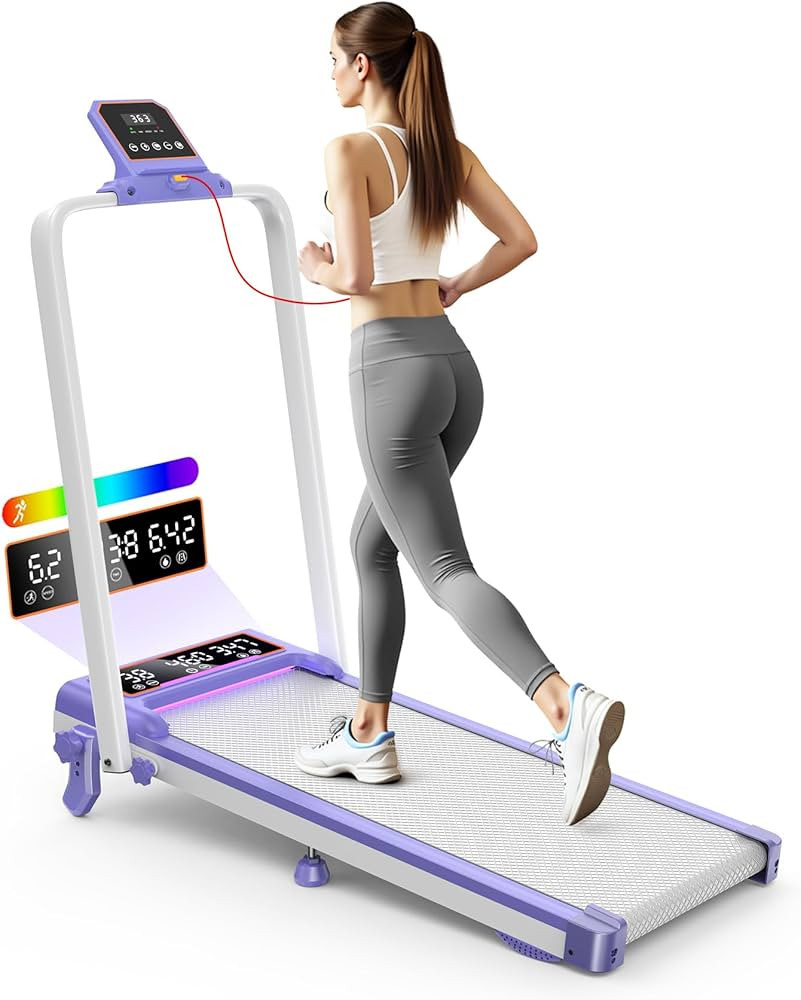 Folding Walking Pad with 15% Incline/RGB Light/Dual Screen Display, 3.5HP Treadmills for Home, Po... | Amazon (US)