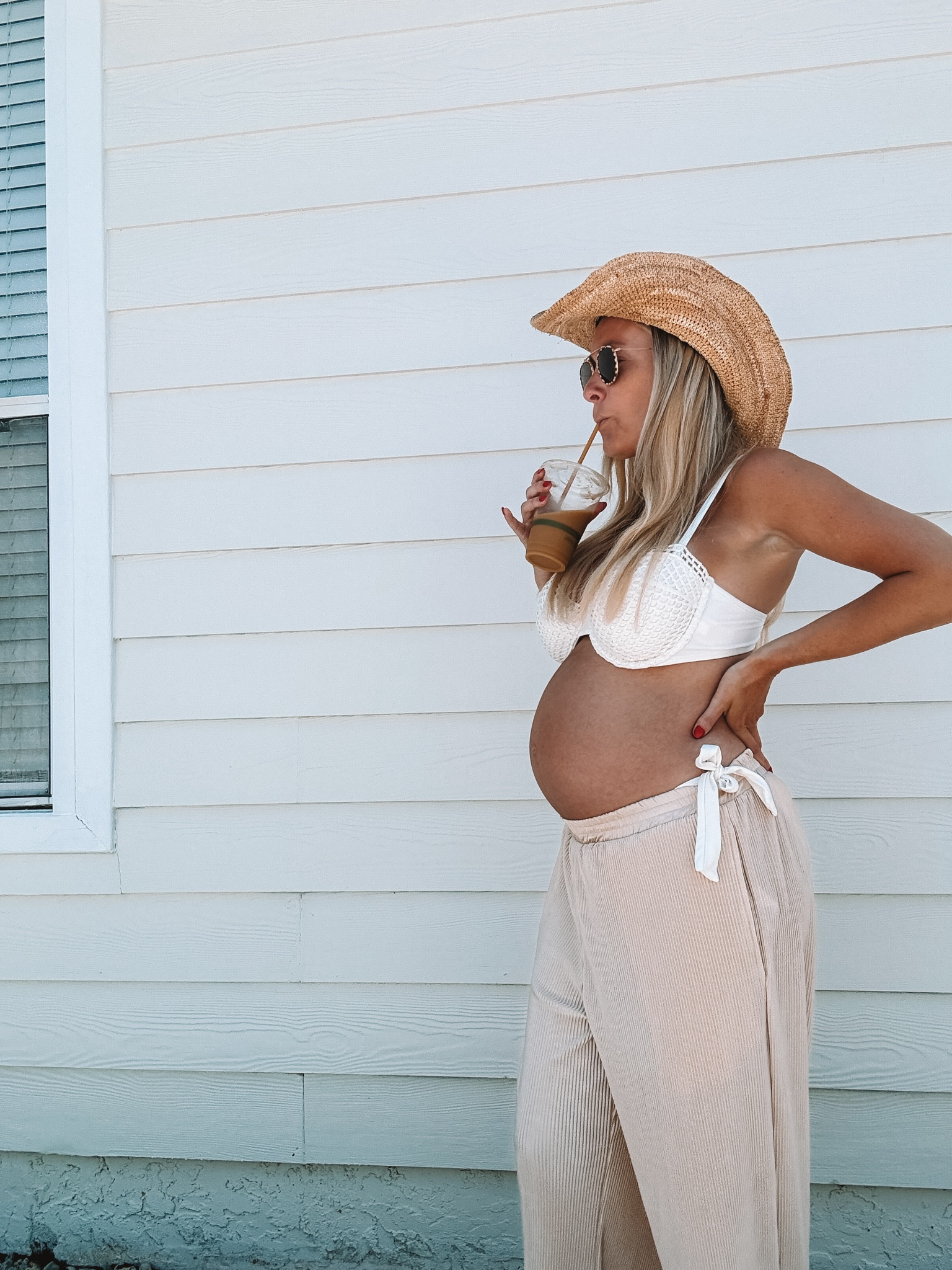 Beachy morning wearing my favorite target swim bikini and coffee in hand ☀️ wearing size medium top and small bottoms (27 weeks pregnant) 🤰

#LTKFindsUnder100 #LTKBump #LTKTravel