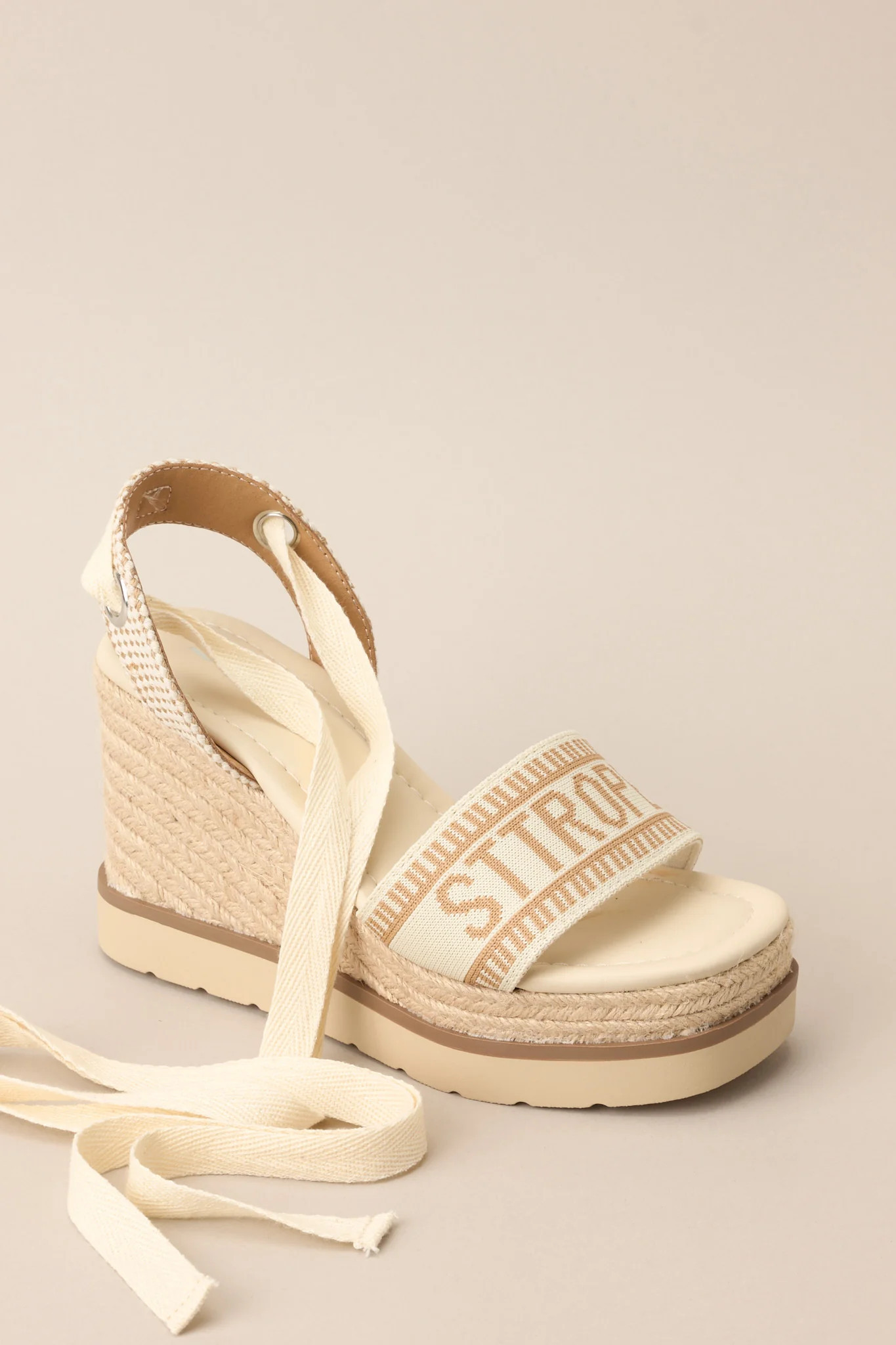 Here Again Tan Espadrille Platform Wedge Sandals | Red Dress