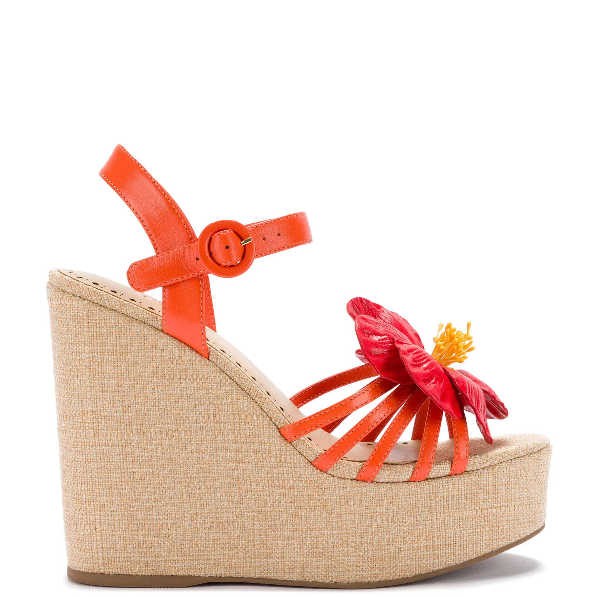 Magnolia Wedge In Orange Leather | Larroude