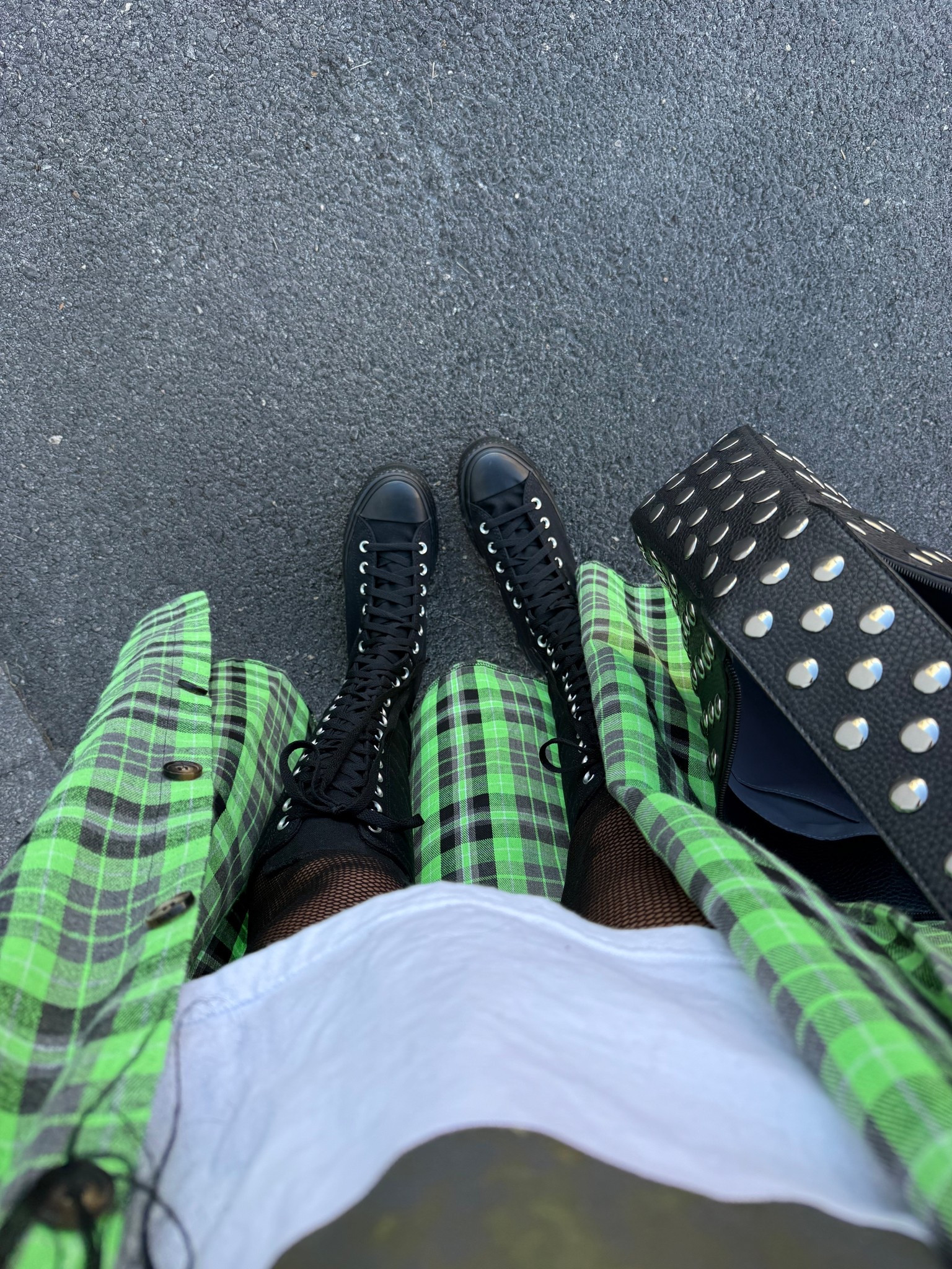 knee high Converse
studded handbag 

#LTKootd #LTKdayinmylife #LTKSeasonal