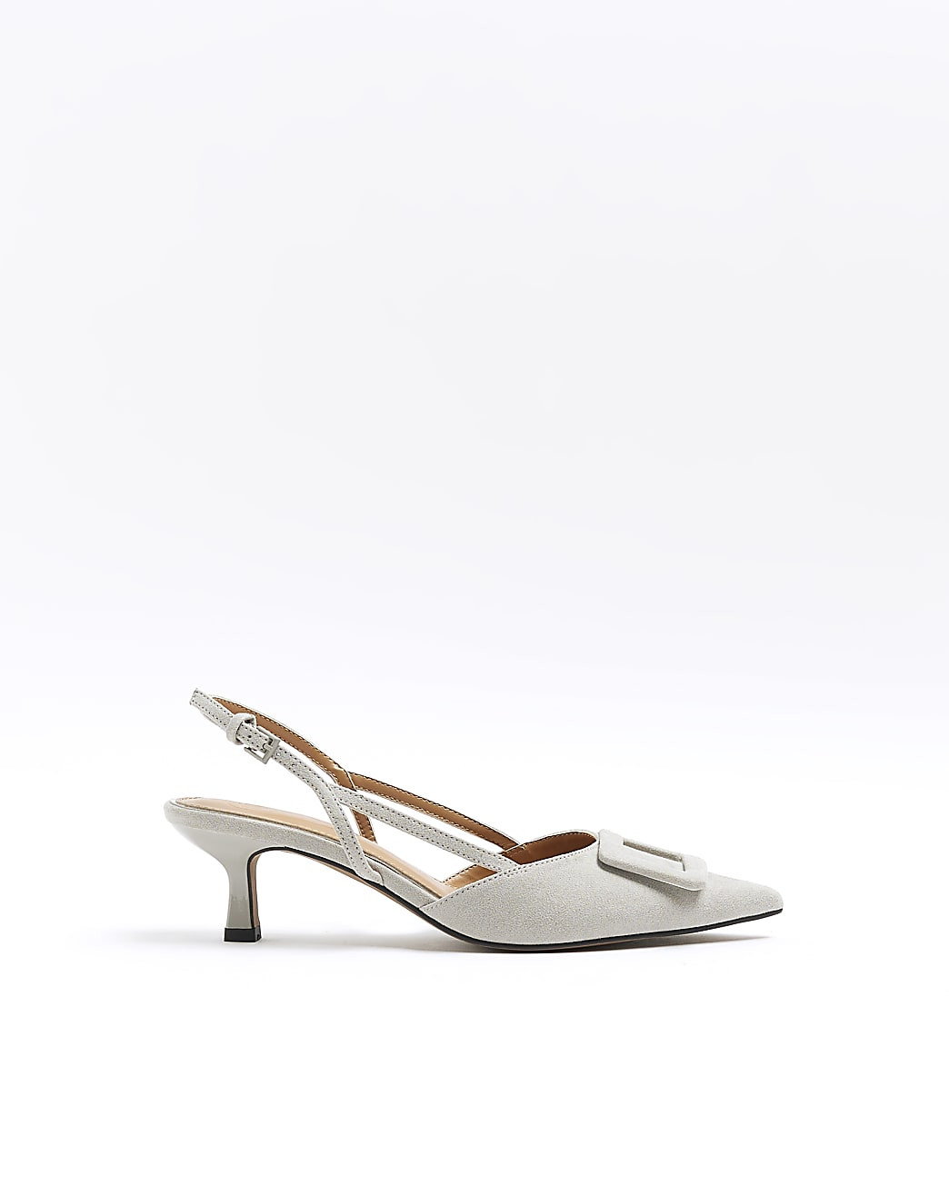 Grey buckle sling back heeled court shoes | River Island (UK & IE)