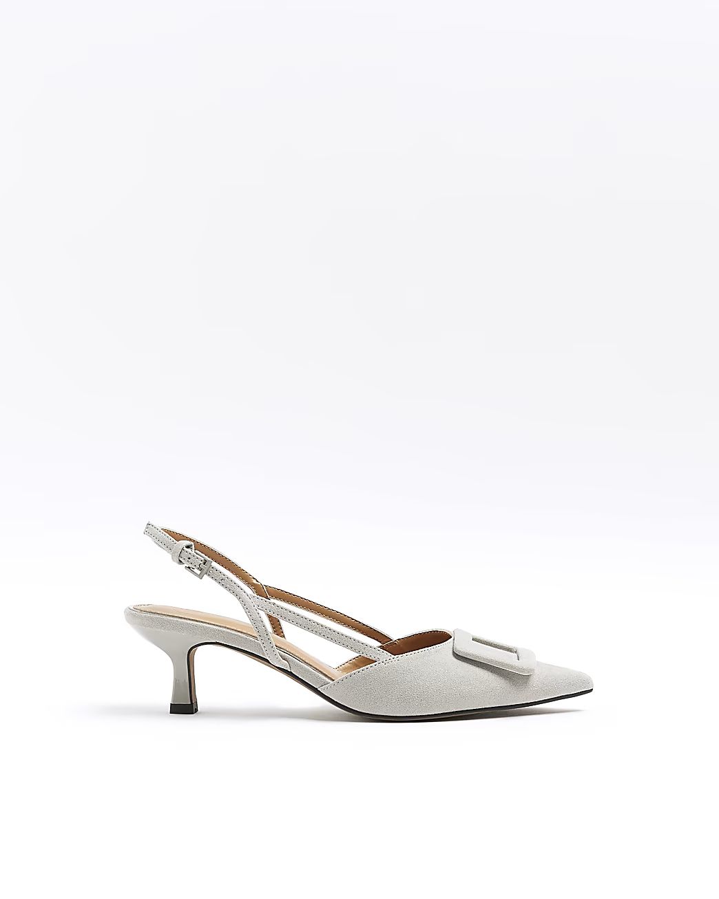 Grey buckle sling back heeled court shoes | River Island (UK & IE)