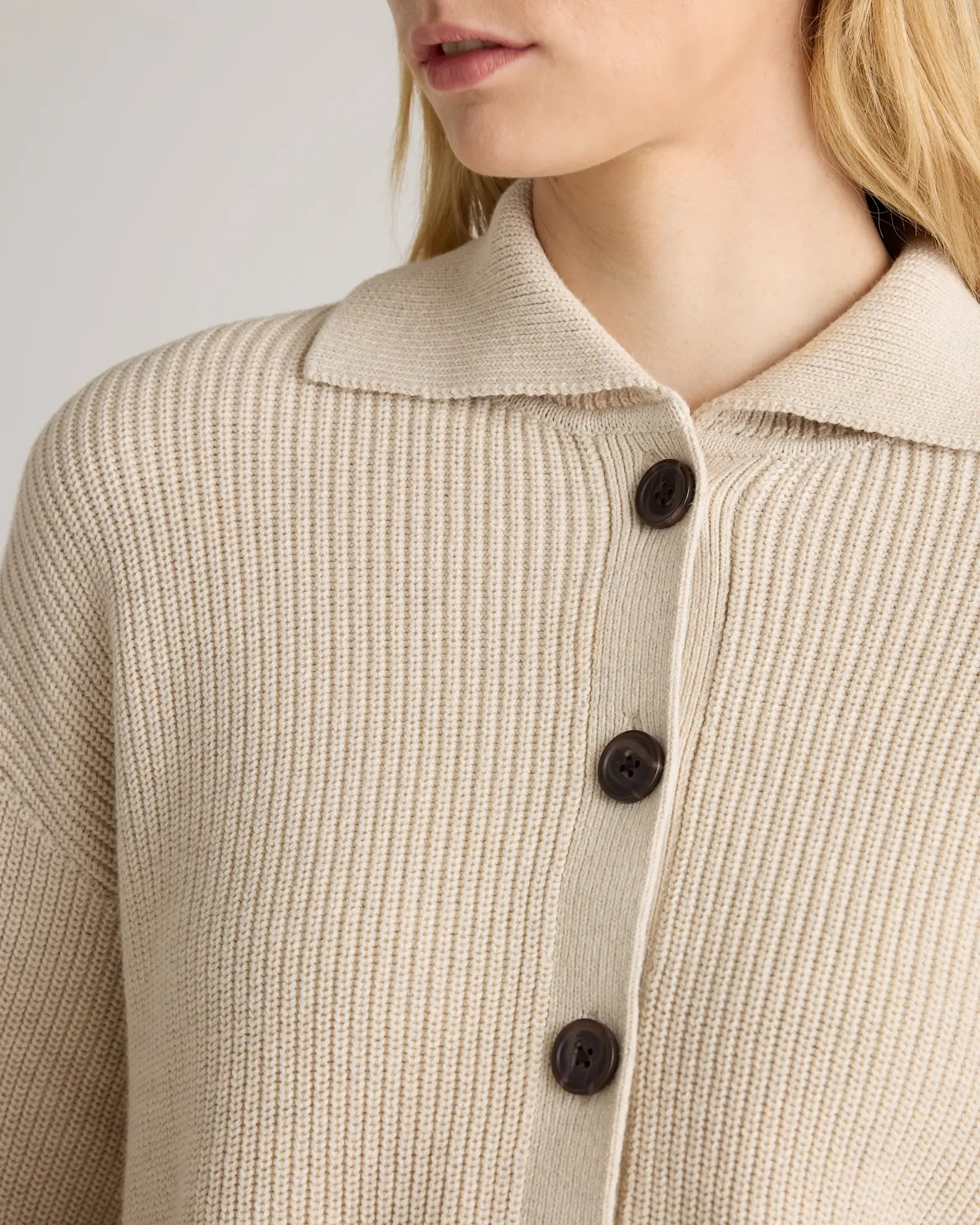 100% Organic Cotton Fisherman Collared Cardigan in Speckled Beige | Quince