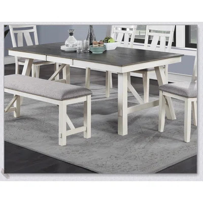 6pc Dining Set with Extendable Table, 4 Side Chairs, and Bench in Gray and White Wooden Top for Elegant Meals | Wayfair North America