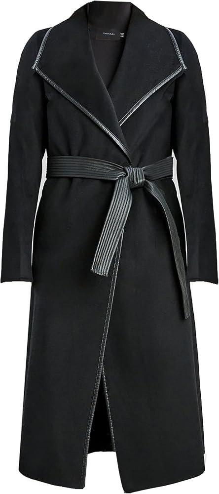 Tahari Women's Black Juliette Double Face Wool Belted Coat with Faux Leather Trim | Amazon (US)