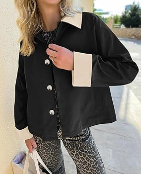 Tankaneo Womens Barn Jackets Lightweight Casual Oversized Contrast Collar Jacket Crop Trench Coat... | Amazon (US)