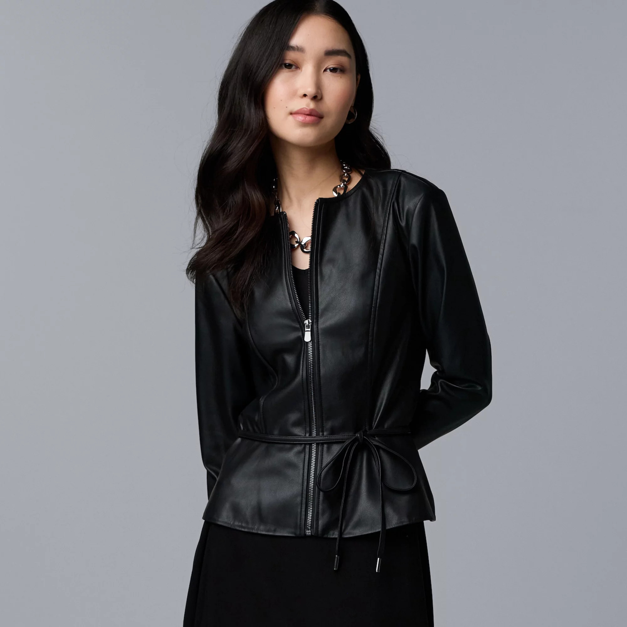 Women's Simply Vera Vera Wang Cinched Waist Faux Leather Jacket | Kohl's