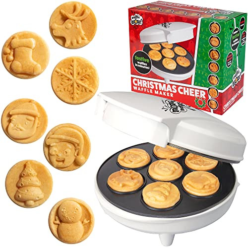 Christmas Cheer Holiday Waffle Maker- Make X-Mas Winter Breakfast Special w/Cute Pancakes or Waffles for Kids, Adults - Electric Nonstick Waffler Iron, Features a Snowman, Santa & More, Fun Gift | Amazon (US)