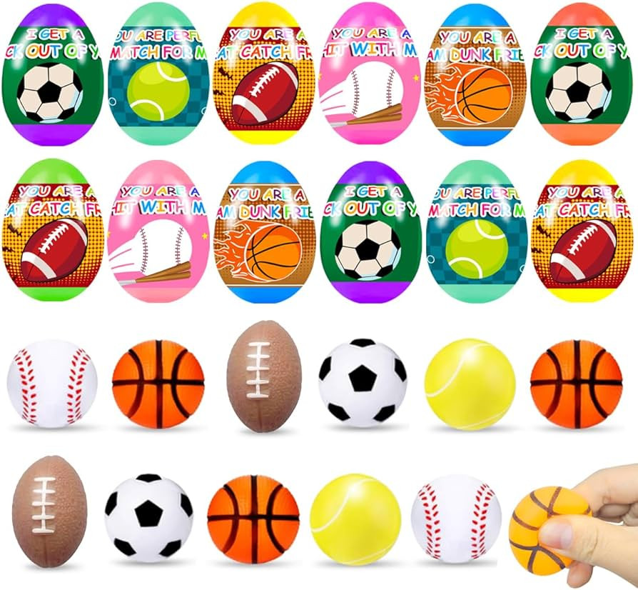 12 Pieces Prefilled Easter Eggs with Mini Football Basketball Squishy Toys Great for Kids Girls B... | Amazon (US)