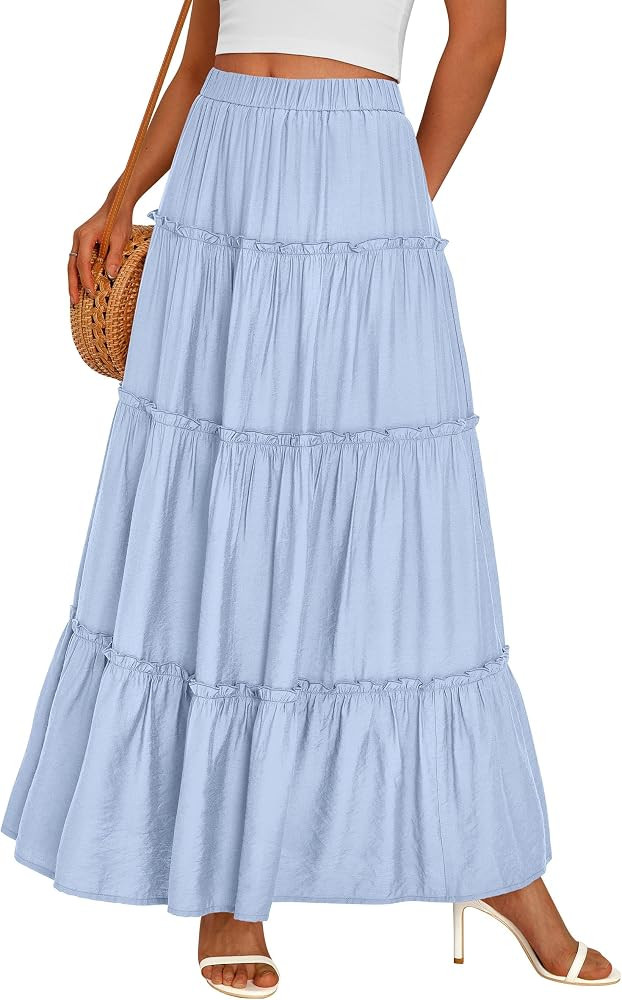 PRETTYGARDEN Boho Maxi Skirts for Women Trendy Summer 2026 Spring Long Flowy A Line Tiered Skirt ... | Amazon (US)