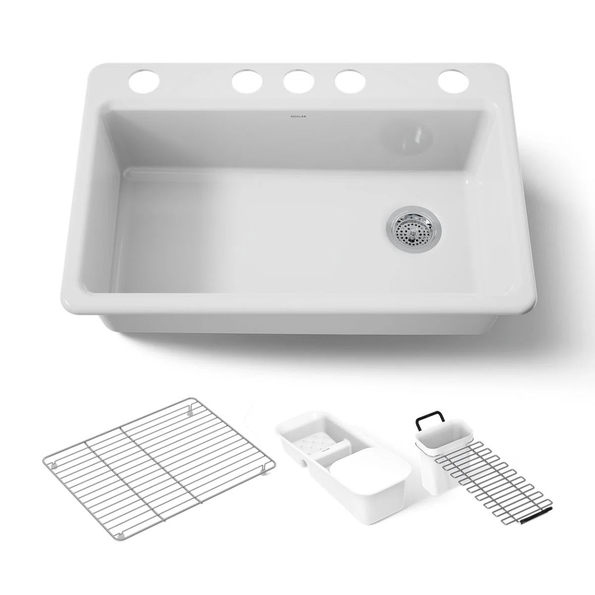Riverby 33" x 22" x 9-5/8" Under-Mount Single-Bowl Kitchen Sink with Accessories K-5871-5UA3-0 | Wayfair North America