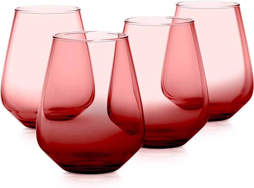 RAKLE Stemless Wine Glasses – Set of 4 Gradient Red Colored Wine Glasses – 14.3oz Colorful Wi... | Amazon (US)