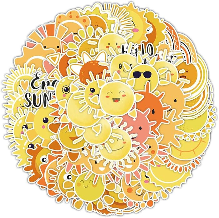 50 PCS Kawaii Sun Stickers Pack – Cute Yellow Aesthetic Sunshine Waterproof Vinyl Decal Sticker... | Amazon (US)
