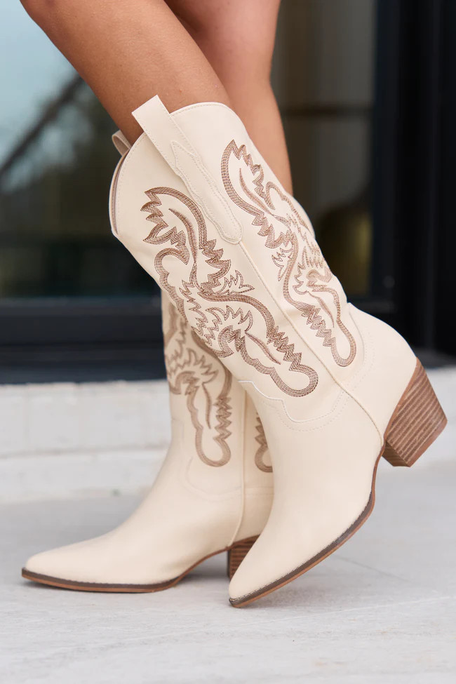 Amaya Beige Cowboy Boot | Pink Lily
