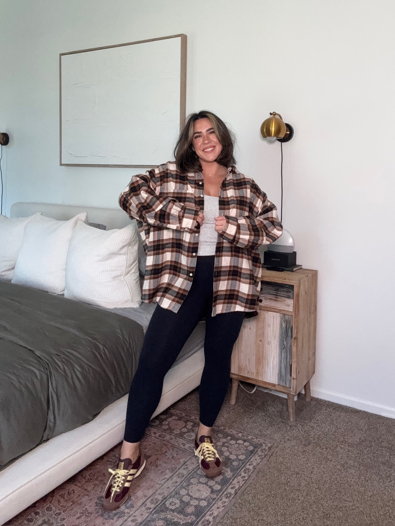 The coziest and softest flannels are back this year!! And they’re on sale - can’t beat the price for the quality. I sized UP to XL, I could even do L - but like this oversized look personally. Leggings size M, tank size M. Early fall outfit idea for moms! Leggings outfit. 

#LTKMidsize #LTKSeasonal #LTKFindsUnder50