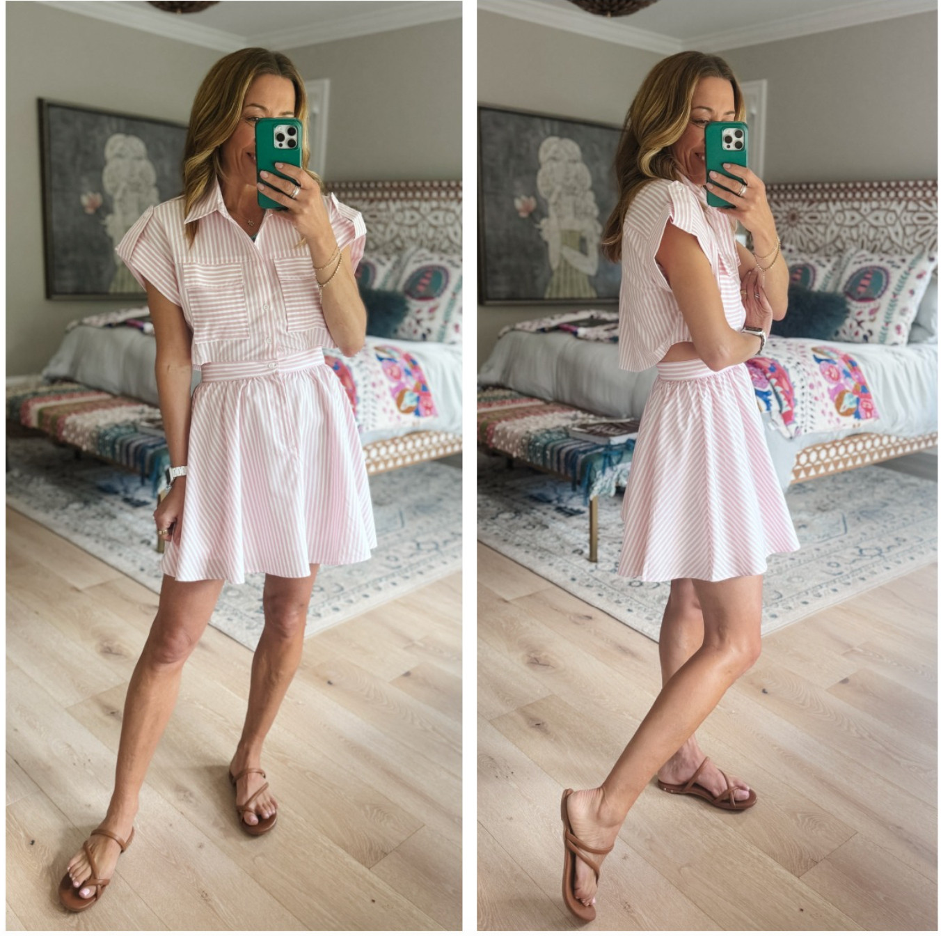 This little pink striped number had me at easy throw-on-and-go 💕 The tailored top gives it a polished feel, but the flirty skirt keeps it fun and playful. And the best part? The back has the cutest unexpected twist detail that makes it look extra good coming and going 

 #LTKootd #LTKmomlife #LTKActive