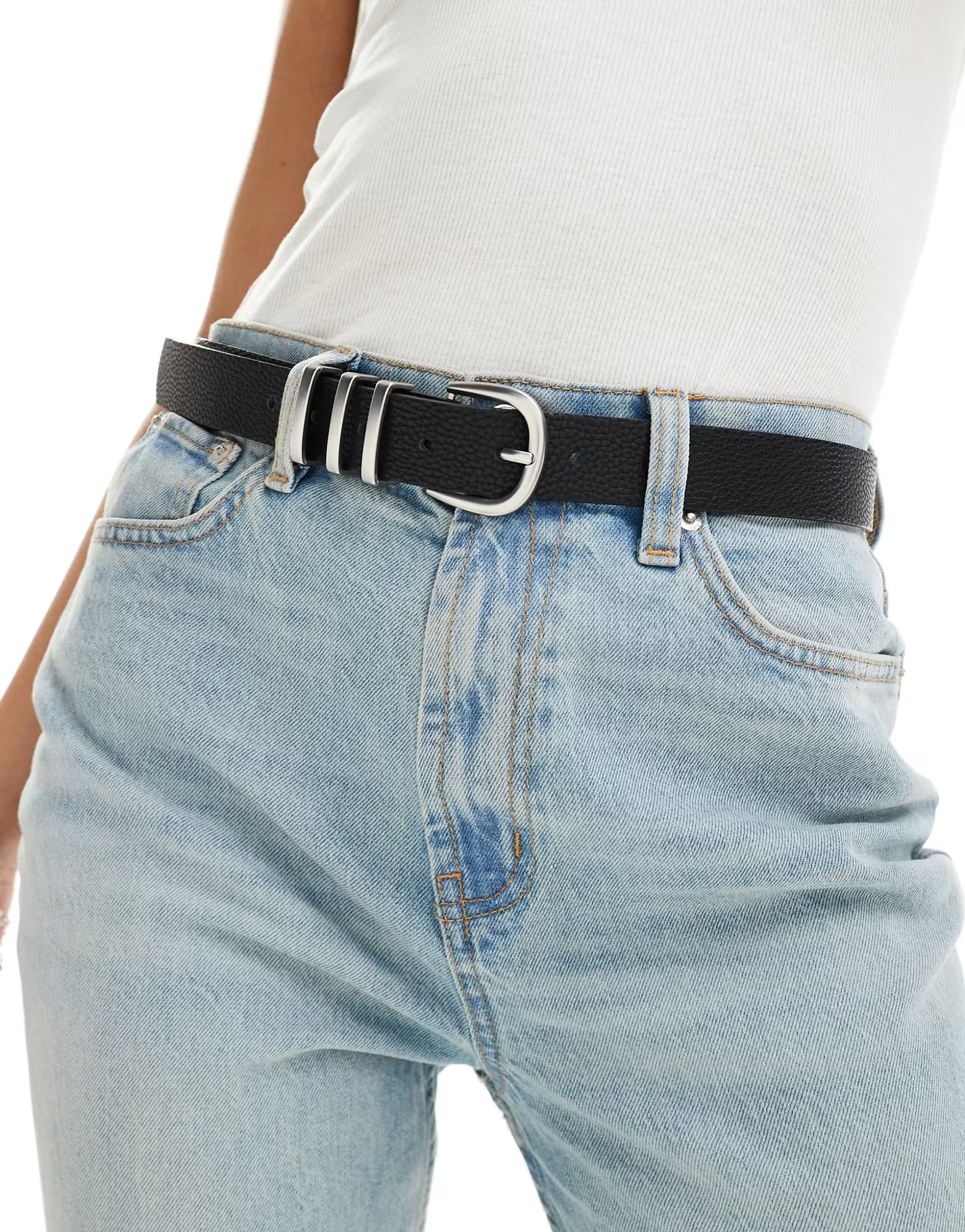 Pieces silver buckle belt in black | ASOS | ASOS (Global)