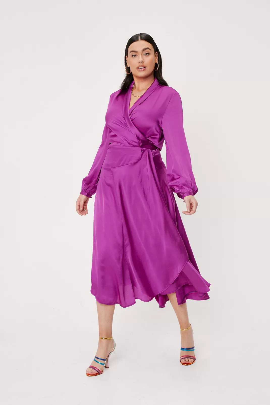 Plus Size Satin Wrap Midi Dress | Nasty Gal (US)