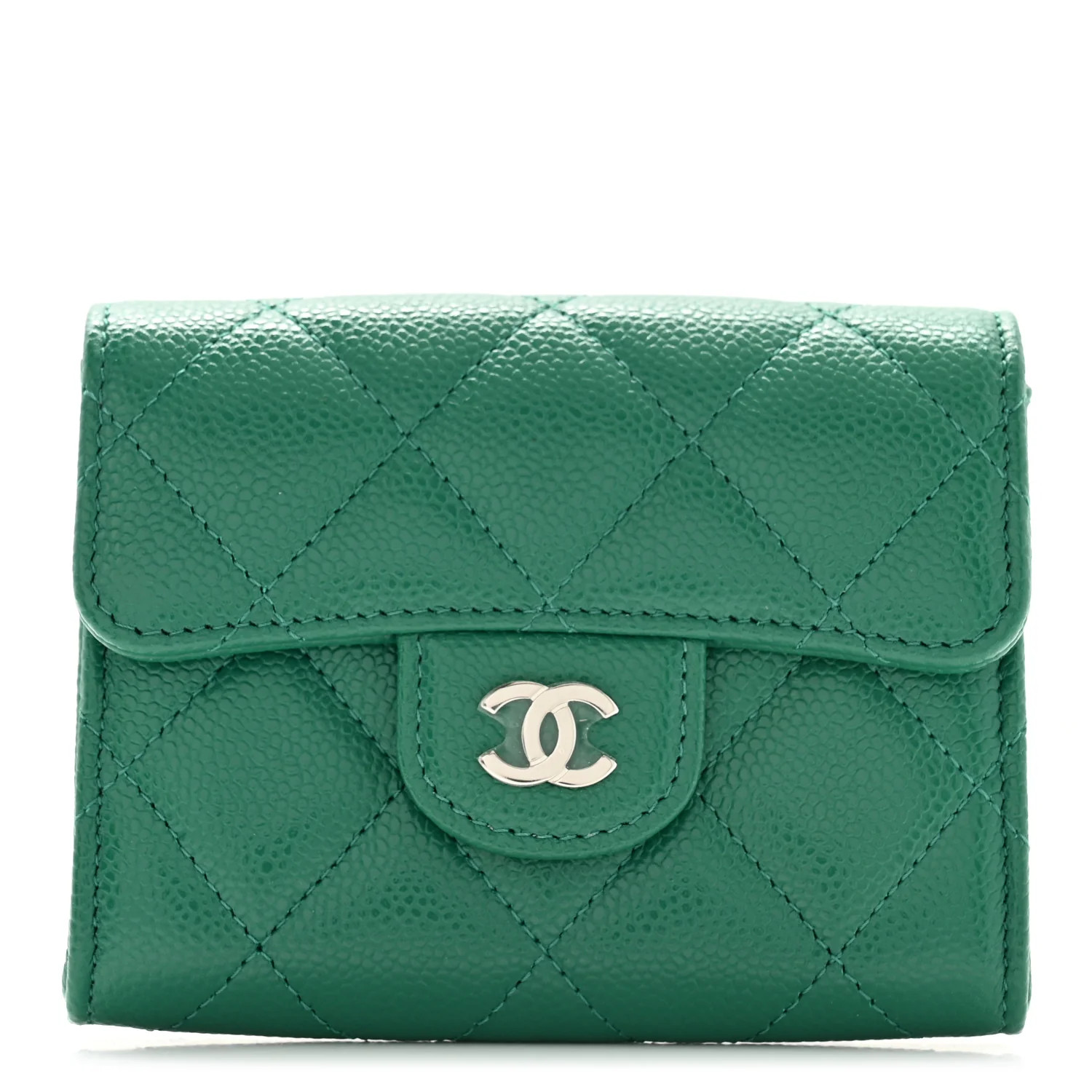 Caviar Quilted Flap Card Holder Wallet Green | FASHIONPHILE (US)
