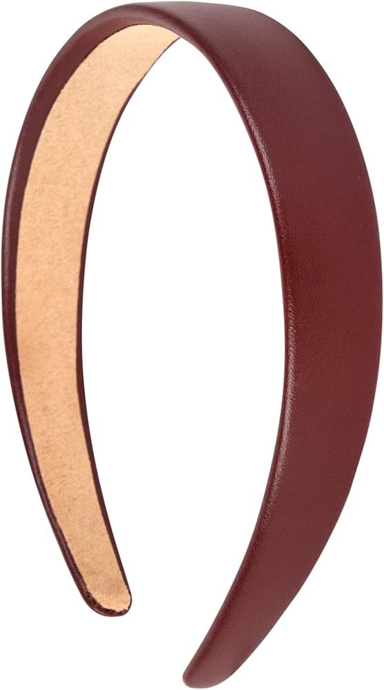Motique Accessories 1 Inch Vegan Leather Headband for Women and Girls (Brown) | Amazon (US)