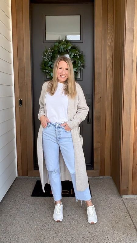 This cozy cardigan duster, white boxy tee and high waisted pinch waist Agolde jeans are comfy, casual and a great weekend outfit! Size down in Agolde jeans.

#LTKFind #LTKunder100 #LTKstyletip