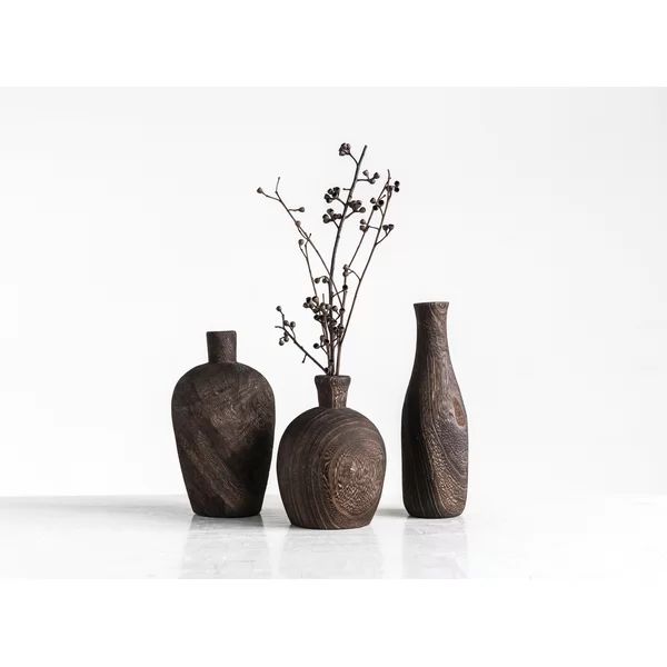 Weitzel Paulownia Wood 3 Piece Table Vase Set | Wayfair North America