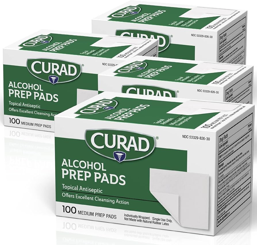 CURAD Alcohol Prep Pads (Pack of 4 Boxes) | 400 Pieces of Medium Isopropyl Alcohol Wipes Individu... | Amazon (US)