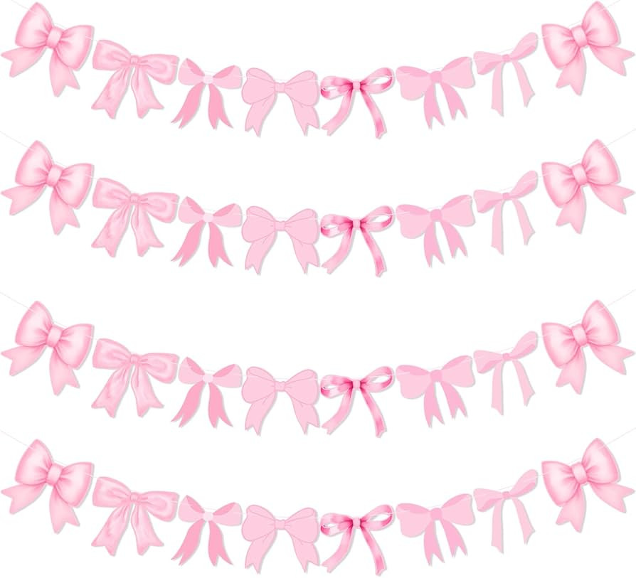 4Pcs Pink Bow Garland Banner, Pre Strung Pink Bow Banner Bow Party Decortions for Girls Bow Birth... | Amazon (US)