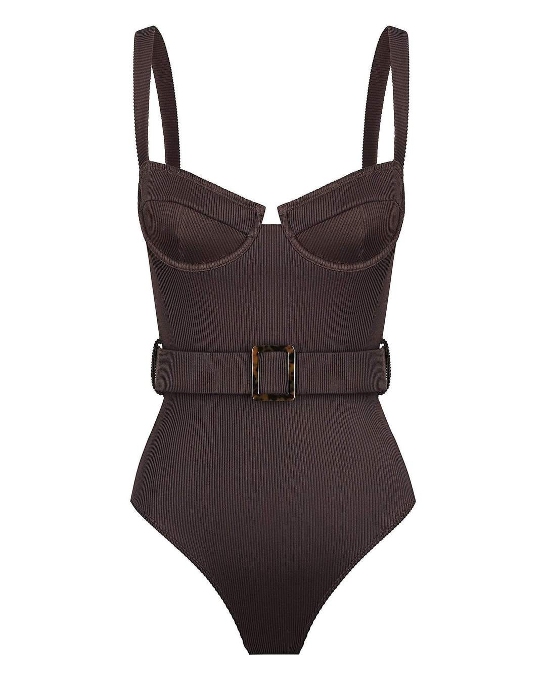 Zola Belted Deep Brown Swimsuit | Confête